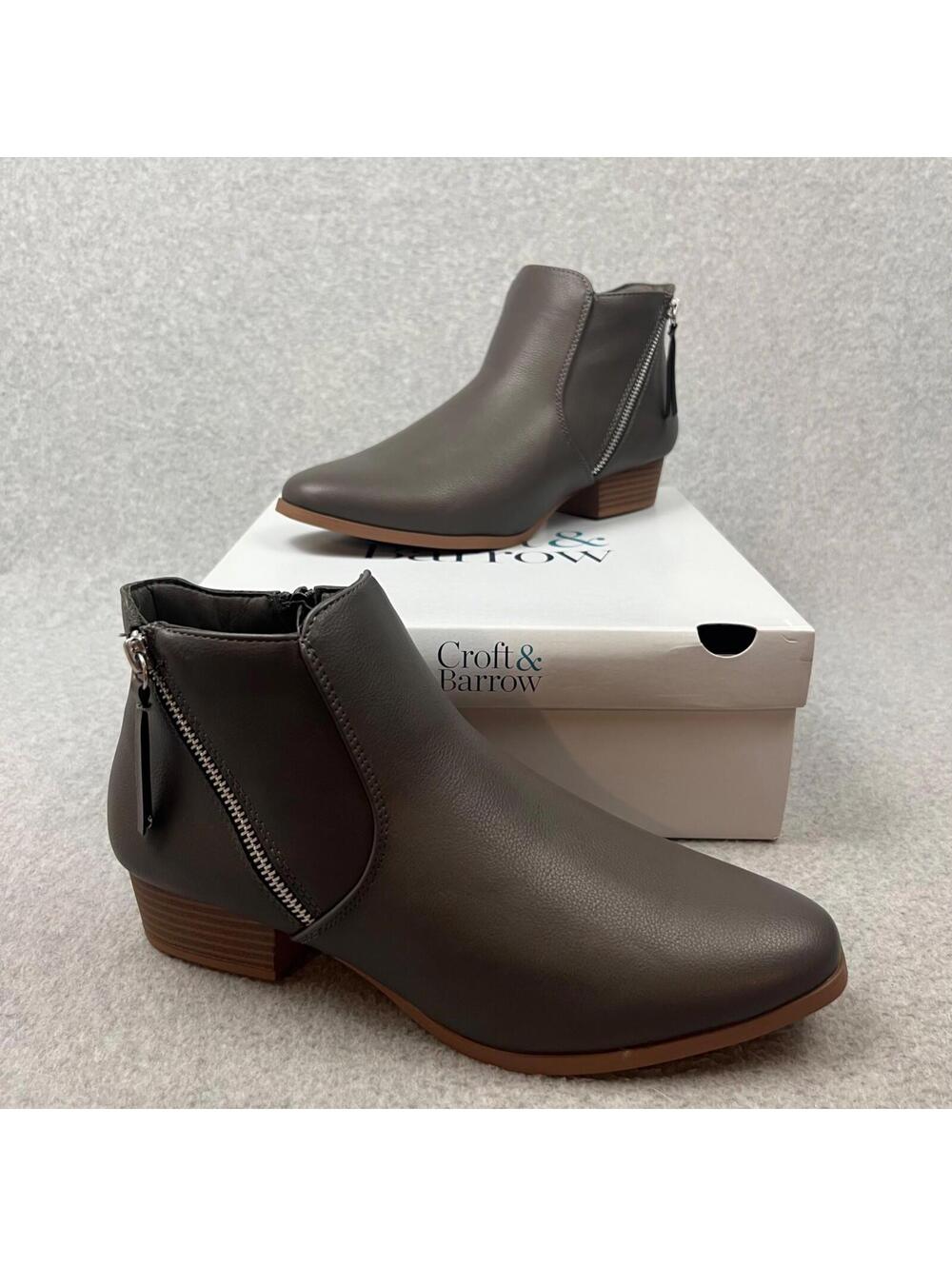 Croft & Barrow Women's Ankle Botties Boots Side Zipper Gray Size 9.5 Casual New